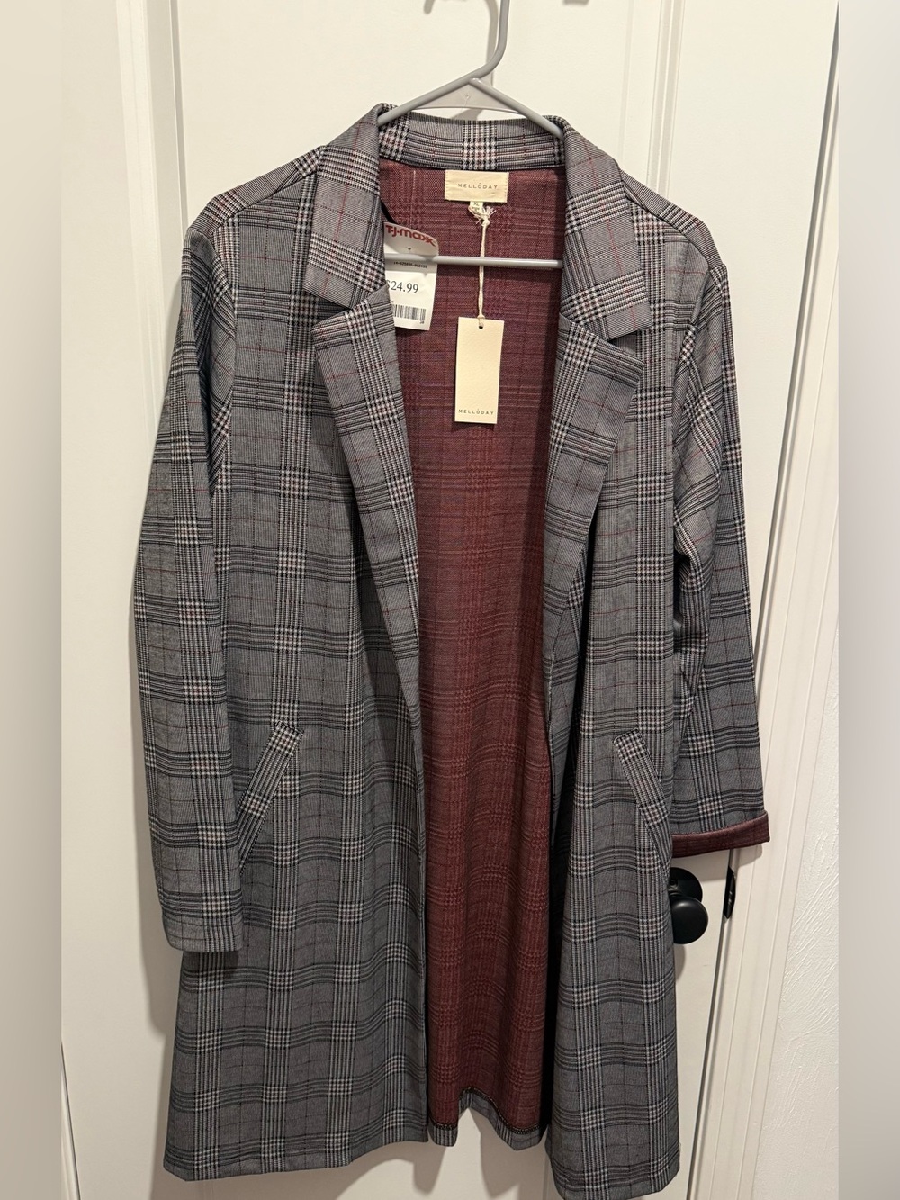 Melloday - XL Gray Plaid Open-Front Coatigan NWT